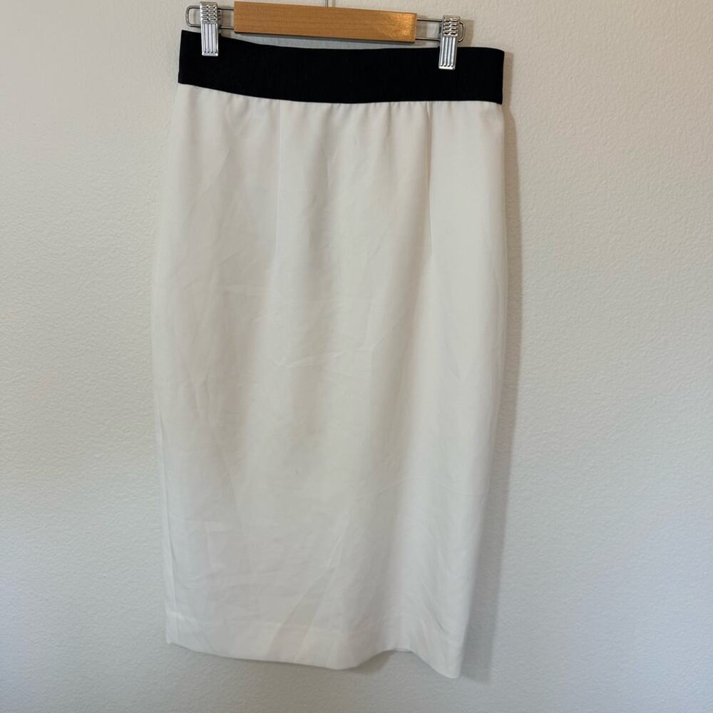 MILLY Cream Pencil Skirt with Black Waistband